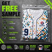 Jersey Baseball Custom Grosir Cetak Mosaik Piksel Cepat Kering Bernapas Kancing Depan Poliester Sublimasi Atasan Tim