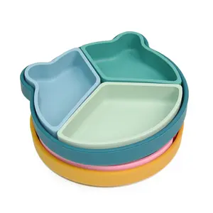 2024 Hot Selling Platos De Silicone BPA Free Silicone Suction Plate Baby Divided Plate With Non-slip Strong Suction Bowl