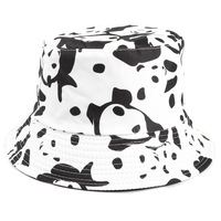 Topi Nelayan Motif Sapi Panda Laris Manis untuk Unisex, Topi Bucket Dua Sisi Model Flat Top untuk Dewasa, Pelindung Matahari untuk Aktivitas Luar Ruangan