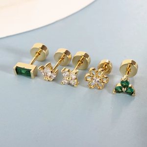 Pendientes de Acero Inoxidable con Baño de Oro de 18K, Zirconia, Latón, Cartílago de la Oreja, Titanio, Tragus, <span class=keywords><strong>Daith</strong></span>, Lóbulo, Parte Trasera Plana, Piercings para Mujer - Product Image 2