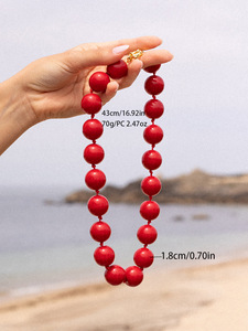 Collana Artigianale con Perline in Resina Acrilica Multicolore da 18mm, Design Bohemien Retrò, Annodata a Mano, per Donna, Gioielli Estivi per Vacanze - Product Image 6