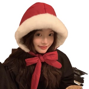 Red Riding Hood Winter <b>Hat</b> With Bow Ear Protection Windproof Cotton Beige Light <b>Khaki</b> Dark <b>Khaki</b> Gray Red Black 56-58Cm Female - Product Image 5
