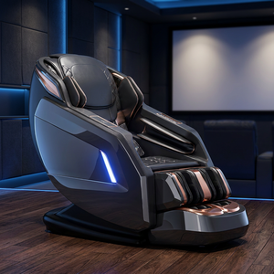 Fauteuil de massage corporel complet 4D AI LEERCON avec garniture or rose, éclairage LED bleu, matelassage diamant, zéro gravité, chauffant, et rail SL - Product Image 1