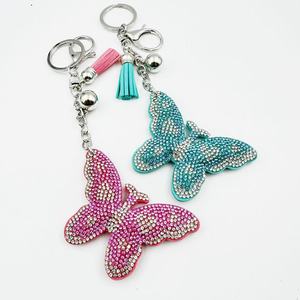 Bling Rhinestone Butterfly Keychain Glitter Moissanite Crystal Tassels Key Chains Womens Girls Handbag Clasp Fine Charms Pendant