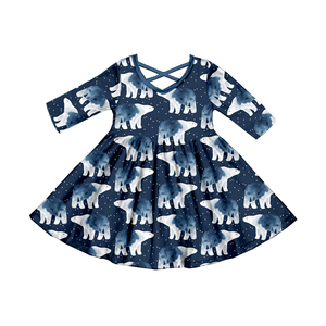 Milk Silk Printed <b>Girls</b> <b>Dress</b> With Ruffle Hem OEM ODM Custom Polar Bear Winter Kids Twirl <b>Dress</b> <b>Long</b> Sleeve Princess <b>Dress</b> - Product Image 1