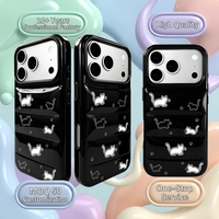 Coque de téléphone en PU texturé motif chat rose de dessin animé, anti-chute, protection intégrale pour iPhone 15-17 Pro Max