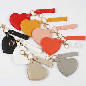 Custom Logo <b>Small</b> Heart-Shaped PU Leather Makeup <b>Mirror</b> with Rotating & Folding Features Portable Keychain Accessory - Product Image 1