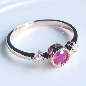 Natural Ruby Diamond Solitaire Ring Solid 14 18k Rose Gold Dainty Ring Fine Unique Jewelry