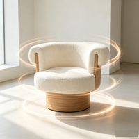 Moderner Drehbarer Akzentstuhl mit Gebogenem Holzrahmen, Gepolsterter Sessel, Drehbare Lounge-Liege für Wohnzimmer, Essbereiche und Hotels