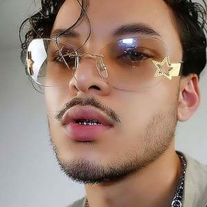 Nouvelles Lunettes de Soleil Carrées Sans Monture Tendance 2022 UV400 Dégradées Y2K Cyberpunk Star pour Hommes et Femmes - Product Image 1