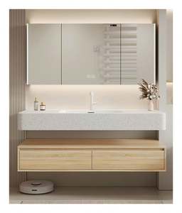 Contemporary Hotel Style High-end Integrated Stone Basin Single Bathroom Vanity with extra Large <b>Smart</b> <b>Mirror</b> - Product Image 1