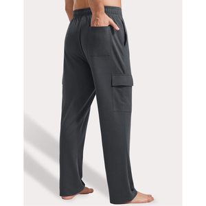 FOXA Men's Cargo Sweatpants 100% Cotton Breathable Straight Leg <b>Lounge</b> Pants With Multiple Pockets Uncuffed Joggers - Product Image 2
