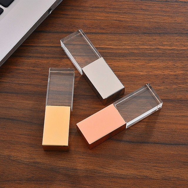 Customized Glass Crystal USB Flash Drive 2.0/3.0 High Speed 8GB-64GB Wedding Box New 1-Year Warranty OEM Logo