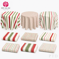 Nappe de Noël HuaLai sur mesure en faux coton et polyester, rayures rouges et vertes, imprimé étoiles, pour table de salle à manger de fêtes