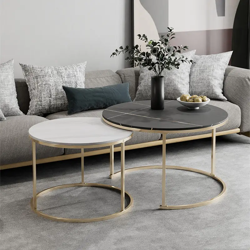 Marble Coffee Table Metal Nordic Living Room Furniture Set Tea Accent Round Gold End Bed Modern Luxury Side Marble Coffee Tables