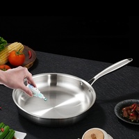 Wajan Penggorengan Stainless Steel 304 Lapisan Baja Tiga Lapis, Dasar Datar, Anti Lengket Khusus, Cocok untuk Menggoreng Steak
