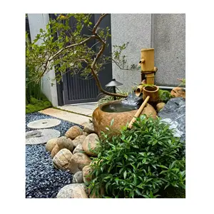 Japanese Garden Decoration Bamboo Stone River Rocks Deep Zen Washing Hand Basin Water Fountain