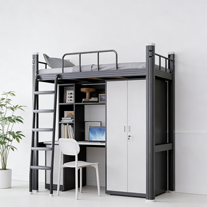 <span class=keywords><strong>Lit</strong></span> mezzanine moderne <span class=keywords><strong>en</strong></span> métal gris et noir pour chambre à coucher avec <span class=keywords><strong>bureau</strong></span>, tiroirs de rangement et escalier - Product Image 1