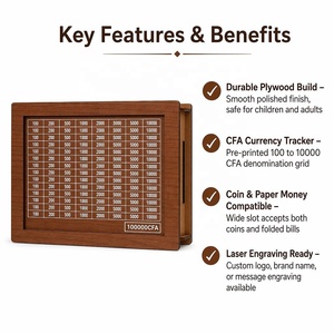 Hucha de madera para monedas de franc CFA y XOF, caja de ahorros, decoración para el hogar, cajas de dinero, contenedor de almacenamiento, regalo artesanal para niños - Product Image 2