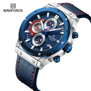 Marca NAVIFORCE 8027 Relógios para Homens Couro Impermeável Quartz Mens Watch Cronógrafo Esporte Relógio Masculino Luminoso