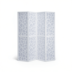 Paravent pliable Giyano à 4 panneaux blancs, design abstrait moderne découpé au laser - Product Image 1