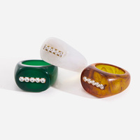 Nouvelles bagues en résine acrylique avec incrustation de zircon, motif écaille de tortue, large bande, bague statement, hypoallergénique, bijoux pour femmes