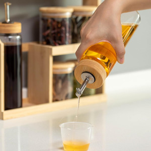 Scaffale da cucina a 3 livelli <span class=keywords><strong>con</strong></span> coperchi <span class=keywords><strong>in</strong></span> bambù e contenitori <span class=keywords><strong>in</strong></span> <span class=keywords><strong>vetro</strong></span>, porta spezie <span class=keywords><strong>con</strong></span> 6 barattoli dosatori - Product Image 6