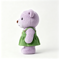 Ours en peluche violet kawaii, adorable poupée animale, robe verte sans manches, cadeau pour enfants, ours en peluche personnalisable