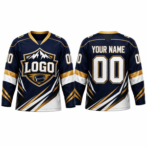 Maillot de hockey sur glace personnalisé avec logo brodé, sublimation, uniforme d'équipe, manches longues, col en V, t-shirt de sport avec logo - Product Image 3