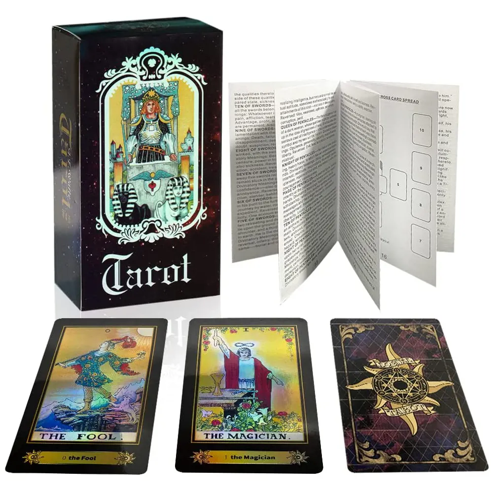 Baralho de cartas de tarô personalizado, baralho de cartas de tarô folha de ouro com impressão de piloto