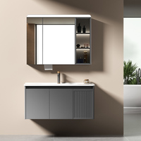 Conjunto de Mueble de Baño Minimalista con Lavabo de Cerámica Gris, Espejo Inteligente, Resistente al Agua y a la Humedad, para Uso en Hoteles, 5 Años de Garantía