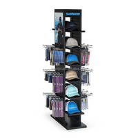Tour métallique sur pied pour magasin de sport, présentoir Double face pour chapeaux et chaussettes avec porte-chapeau