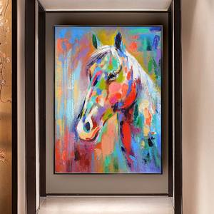 Decoración moderna para el hogar abstracto 100% pintado a mano colorido Animal cabeza de caballo pintado a mano acrílico pintura <span class=keywords><strong>al</strong></span> <span class=keywords><strong>óleo</strong></span> caballo - Product Image 1