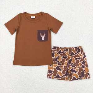 Vêtements de printemps et d'été de haute qualité pour garçons en bas âge, tenue de chasse, short à manches courtes camouflage marron clair - Product Image 5