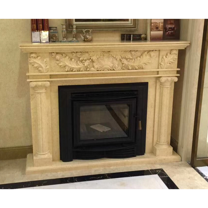 High Quality Faux Decoration Limestone Fireplace Stone Design Georgian Marble Indoor Mantel Black and White Hotel 3 Years Insert