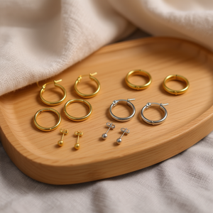 Ensemble de boucles d'oreilles Angelina Hoop, 6 dorées, 6 argentées, en acier inoxydable, bijoux tendance unisexe - Product Image 2