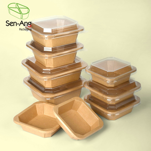 In Stock Disposable 500ml Octagonal Kraft Paper <b>Bowl</b> <b>with</b> Round <b>Lid</b> New Design Salad Takeaway Rectangle <b>Bowl</b> - Product Image 1
