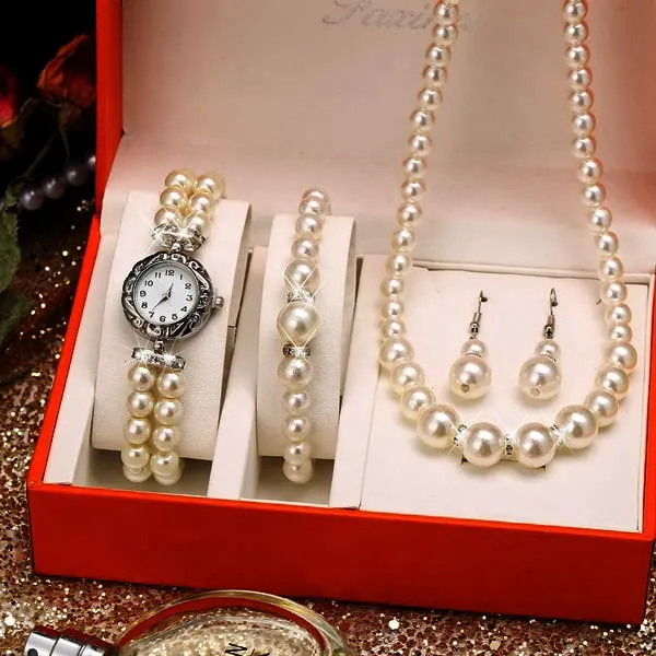 Reloj de pulsera sencillo Vintage para mujer, conjunto de pulsera, joyería, collar, pendientes, Conjunto de reloj
