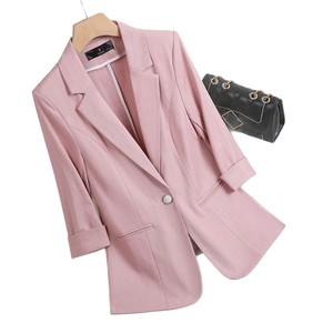 Women's Blazer Mid Sleeve Blue Suit Jacket Professional Workwear Slim Fit Elegant Office Wear - Product Image 5