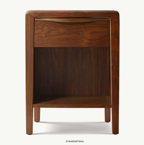 Modern Minimalist <b>Walnut</b> Color Bedside Cabinet Solid Wood Storage 1 Drawer Luxury Bedroom Open Nightstand - Product Image 5