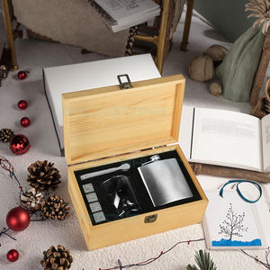 Shunstone 맞춤형 위스키 라운드 유리 선물 세트 스테인레스 스틸 힙 플라스크 위스키 선물 회사 남성용 판촉 선물 - Product Image 6