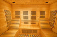 Ruang Sauna Inframerah Kayu Hemlock 3 Orang Langsung dari Pabrik, 2 Kursi Santai, Pemanas Serat Karbon, EMF Rendah, Spektrum Penuh, Spa Rumah Dalam Ruangan