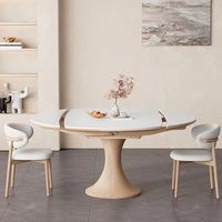 Table à manger extensible en bois massif de style français, avec plateau en pierre, ton crème, moderne et minimaliste, table basse double usage ronde ou carrée