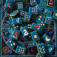 Tuiles de Mahjong en Acrylique Américain de Luxe Léger, Style Rétro National, Personnalisées, Illustration Fleur et Oiseau Bleu Foncé
