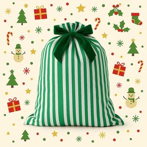 In Stock Striped <b>Christmas</b> Santa <b>Sack</b> Drawstring Gift Bag Large Xmas <b>Present</b> Storage Pouch With Velvet Bow for Gift Wrapping - Product Image 6