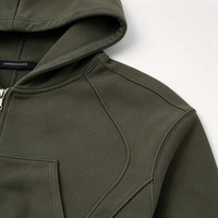 Vente en gros Sweat à capuche zippé personnalisé pour homme, automne, olive, tricoté, lettres en relief, coupe droite ample, épais, 100% coton, streetwear