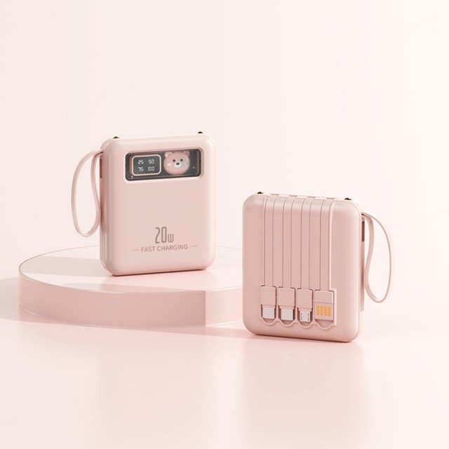 New Design Powerbank 5W 10000mAh 20000mAh Built-in 4 Cables Small Travel Portable Power Bank with Display