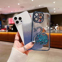 Coque de téléphone tendance avec sable mouvant liquide, paillettes, cygne, dégradé de couleurs et finition électroplaquée pour iPhone 16 15 14 13 12 11