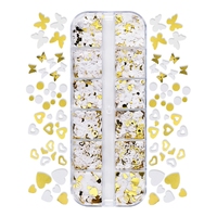 Paillettes pour ongles en forme de papillon, cœur et fleur, blanches et dorées, 12 grilles, avec logo gratuit