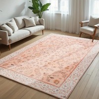 Tapis de salon antidérapant, doux, lavable en machine, tapis de sol bohème rose à fleurs, tapis de décoration pour chambre à coucher, tapis lavables